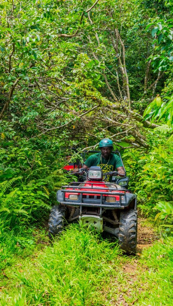 ATV rider crossing the rainforest
